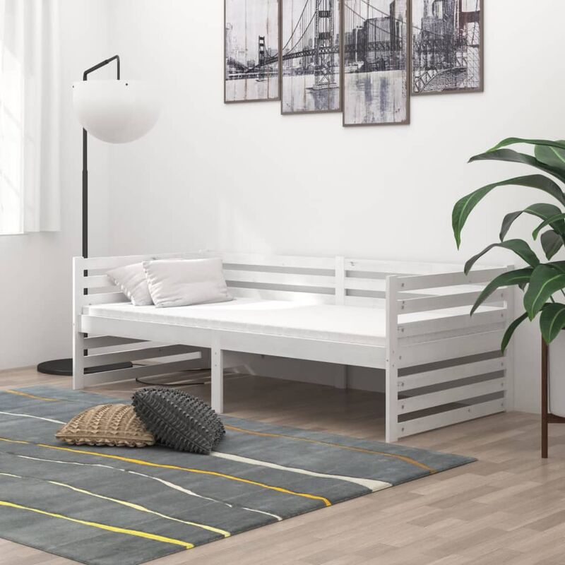 

Sofá cama con colchón madera de pino maciza blanco 90x200 cm