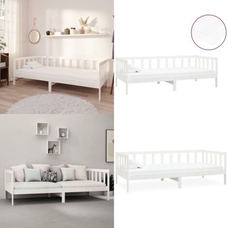 Sofá cama con colchón madera de pino maciza blanco 90x200 cm - Cama de madera - Colchón