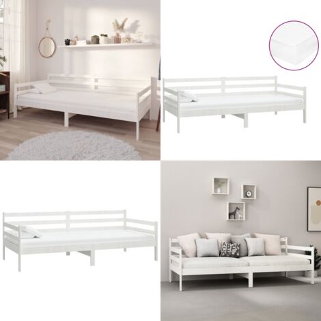 Sofá cama con colchón madera de pino maciza blanco 90x200 cm - Cama de madera - Colchón de espuma