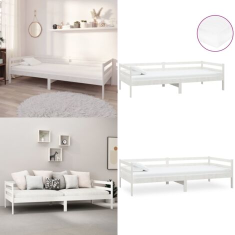 Sofá cama con colchón madera de pino maciza blanco 90x200 cm - Cama de madera - Colchón de espuma