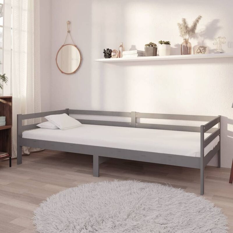 

Sofá cama con colchón madera de pino maciza gris 90x200 cm