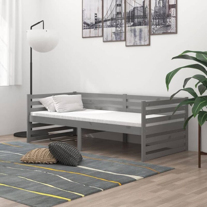 

Sofá cama con colchón madera de pino maciza gris 90x200 cm