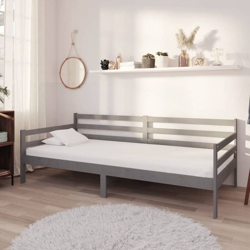 

Sofá cama con colchón madera de pino maciza gris 90x200 cm