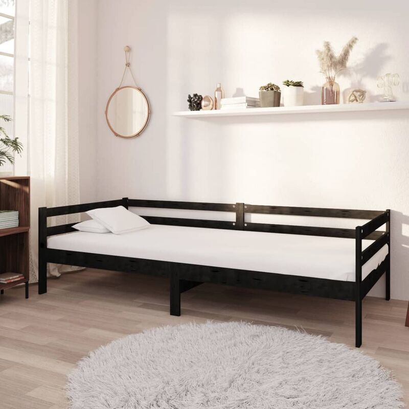 

Sofá cama con colchón madera de pino maciza negro 90x200 cm