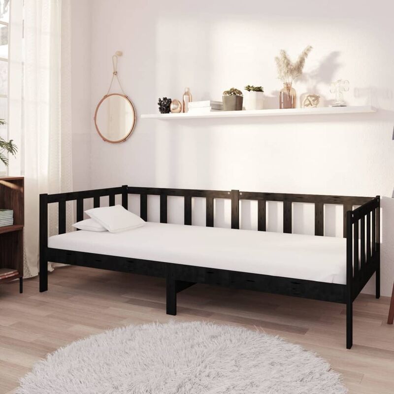 

Sofá cama con colchón madera de pino maciza negro 90x200 cm