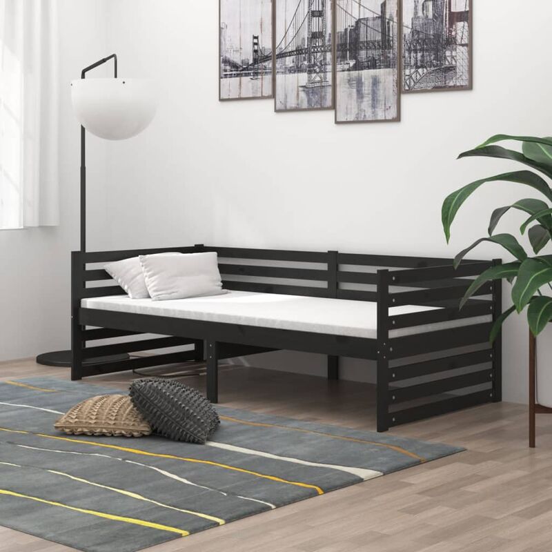 

Sofá cama con colchón madera de pino maciza negro 90x200 cm