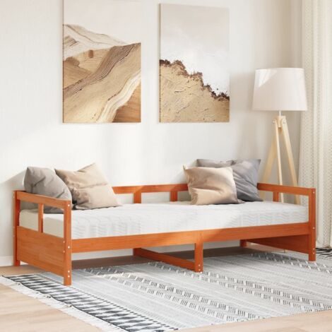 Sofá cama con colchón madera maciza pino marrón cera 80x200 cm vidaXL
