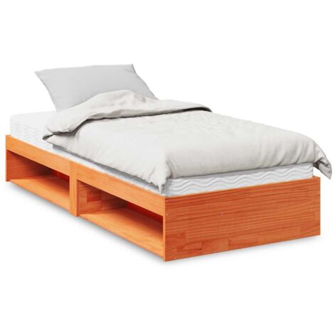 Sofá cama con colchón madera maciza pino marrón cera 90x200 cm