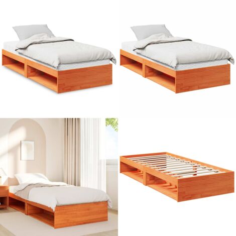 Sofá cama con colchón madera maciza pino marrón cera 90x200 cm - Cama de madera - Colchón de espuma