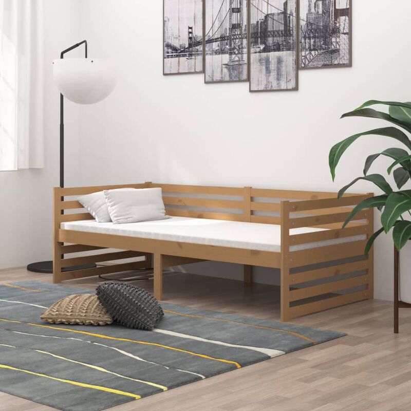 

Sofá cama con colchón madera pino maciza marrón miel 90x200 cm