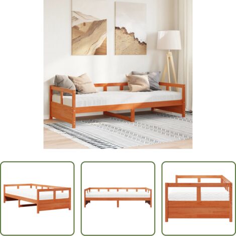 Sofá cama con colchón -  Sofá cama con colchón madera maciza pino marrón cera 80x200 cm