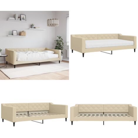 Sofá cama con colchón tela crema 100x200 cm - Sofá cama 2 en 1 - Sofá cama con colchón