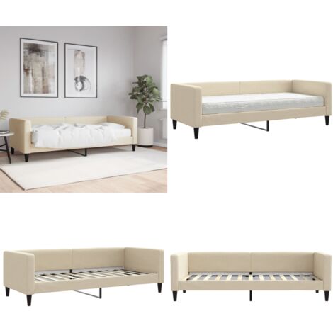 Sofá cama con colchón tela crema 80x200 cm - Sofá cama 2 en 1 - Sofá cama con colchón