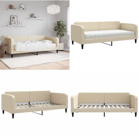Sofá cama con colchón tela crema 90x200 cm - Sofá cama 2 en 1 - Colchón de espuma