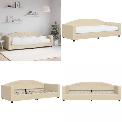 Sofá cama con colchón tela crema 90x200 cm - Sofá cama 2 en 1 - Colchón de espuma