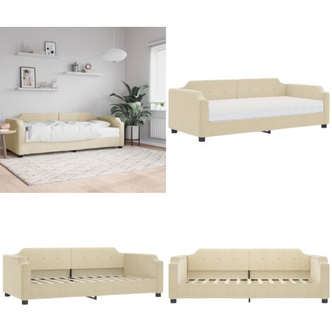 Sofá cama con colchón tela crema 90x200 cm - Sofá cama 2 en 1 - Sofá cama con colchón