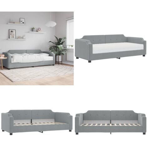 Sofá cama con colchón tela gris claro 100x200 cm - Sofá cama 2 en 1 - Colchón de espuma