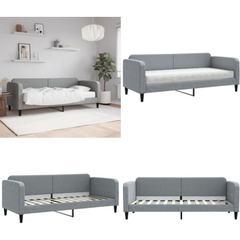 Sofá cama con colchón tela gris claro 80x200 cm - Sofá cama 2 en 1 - Sofá cama con colchón