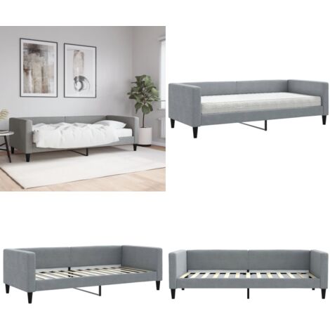 Sofá cama con colchón tela gris claro 90x200 cm - Sofá cama 2 en 1 - Colchón de espuma