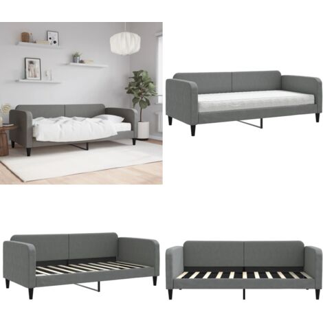 Sofá cama con colchón tela gris oscuro 90x190 cm - Colchón de espuma - Sofá cama 2 en 1