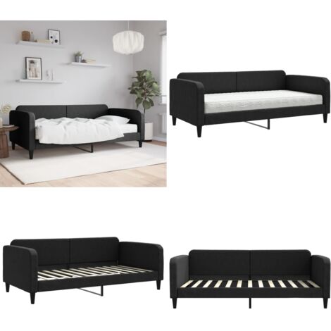Sofá cama con colchón tela negro 100x200 cm - Sofá cama 2 en 1 - Sofá cama con colchón