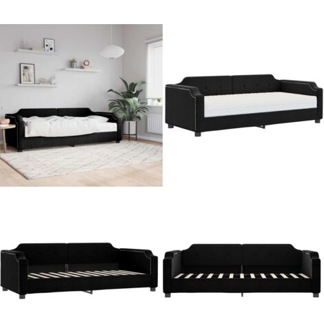 Sofá cama con colchón tela negro 80x200 cm - Sofá cama 2 en 1 - Sofá cama con colchón