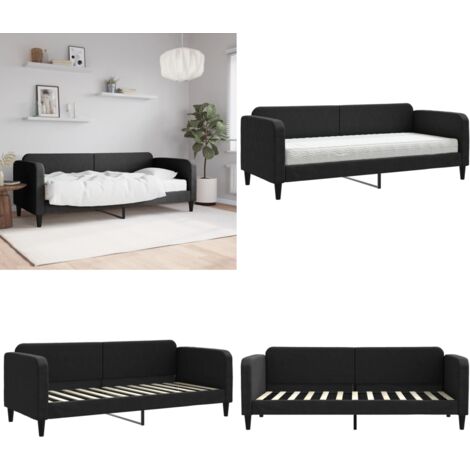 Sofá cama con colchón tela negro 80x200 cm - Sofá cama 2 en 1 - Sofá cama con colchón