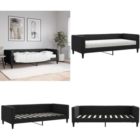 Sofá cama con colchón tela negro 90x190 cm - Sofá cama 2 en 1 - Sofá cama con colchón