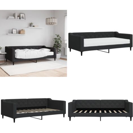 Sofá cama con colchón tela negro 90x190 cm - Sofá cama negro - Sofá cama 2 en 1