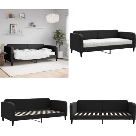 Sofá cama con colchón tela negro 90x200 cm - Sofá cama 2 en 1 - Sofá cama con colchón
