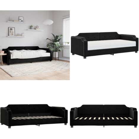 Sofá cama con colchón tela negro 90x200 cm - Sofá cama 2 en 1 - Sofá cama con colchón