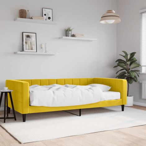 Sofá cama con colchón terciopelo amarillo 100x200 cm