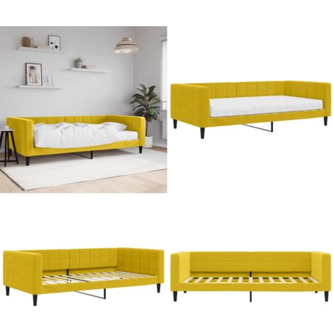 Sofá cama con colchón terciopelo amarillo 100x200 cm - Colchón de espuma - Sofá cama amarillo