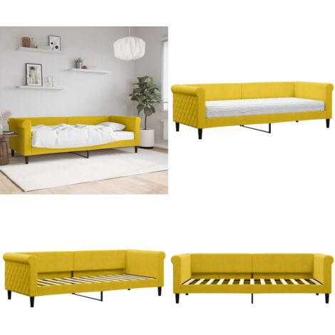 Sofá cama con colchón terciopelo amarillo 80x200 cm - Sofá cama 2 en 1 - Colchón de espuma