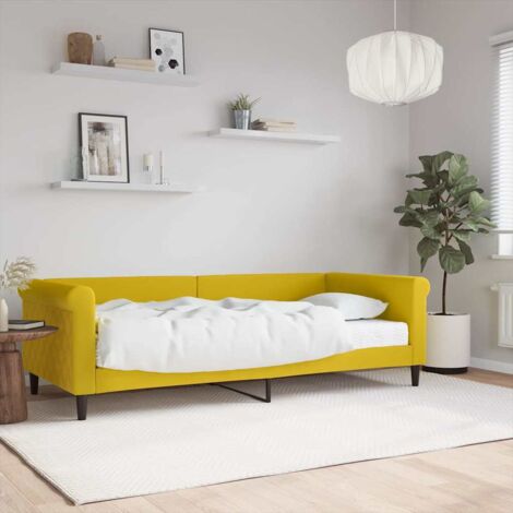 Sofá cama con colchón terciopelo amarillo 90x200 cm