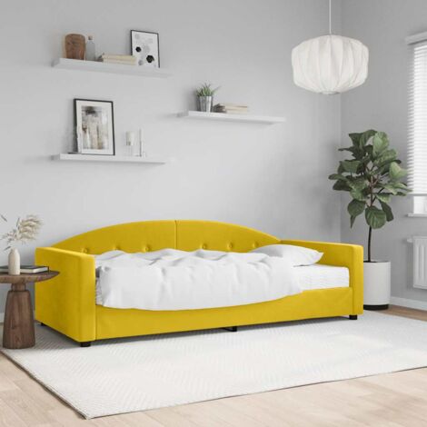 Sofá cama con colchón terciopelo amarillo 90x200 cm