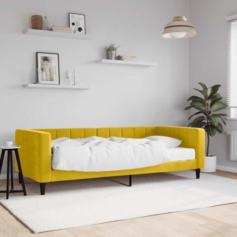 Sofá cama con colchón terciopelo amarillo 90x200 cm