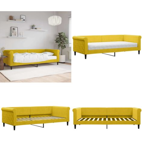 Sofá cama con colchón terciopelo amarillo 90x200 cm - Colchón - Sofá cama 2 en 1