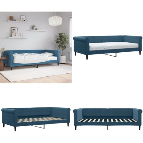 Sofá cama con colchón terciopelo azul 100x200 cm - Cama de espuma - Sofá cama azul