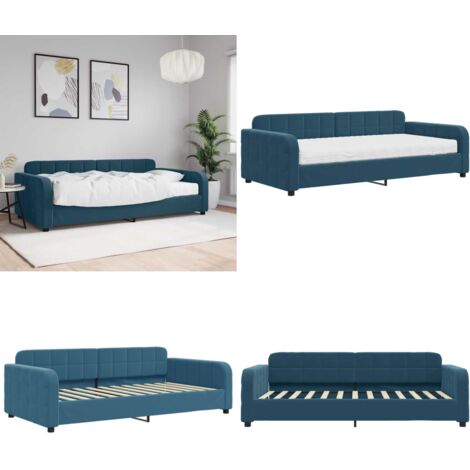 Sofá cama con colchón terciopelo azul 100x200 cm - Colchón de espuma - Sofá cama azul