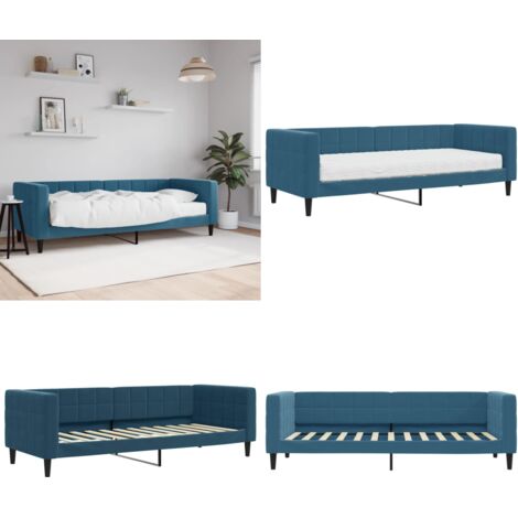 Sofá cama con colchón terciopelo azul 80x200 cm - Colchón - Sofá cama azul