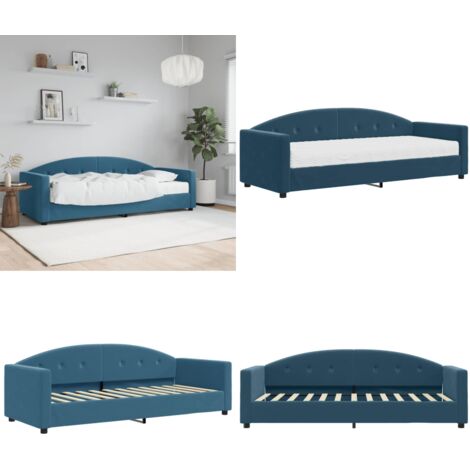 Sofá cama con colchón terciopelo azul 80x200 cm - Sofá cama azul - Sofá cama con colchón