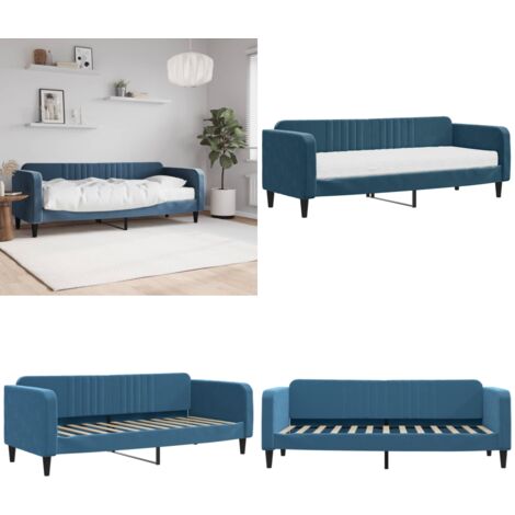 Sofá cama con colchón terciopelo azul 80x200 cm - Sofá cama azul - Sofá cama con colchón