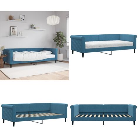 Sofá cama con colchón terciopelo azul 90x200 cm - Colchón de espuma - Sofá cama azul