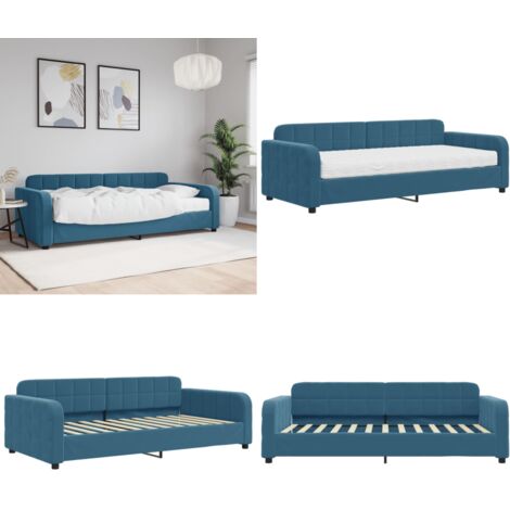 Sofá cama con colchón terciopelo azul 90x200 cm - Sofá cama azul - Sofá cama con colchón