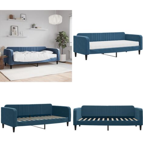 Sofá cama con colchón terciopelo azul 90x200 cm - Sofá cama azul - Sofá cama con colchón