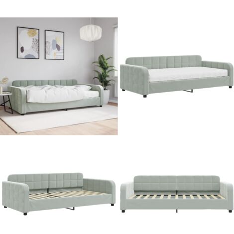Sofá cama con colchón terciopelo gris claro 100x200 cm - Cama de espuma - Sofá cama con colchón