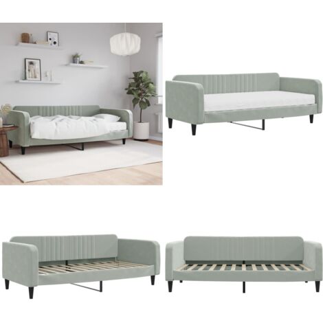 Sofá cama con colchón terciopelo gris claro 100x200 cm - Cama de sofá - Sofá cama con colchón