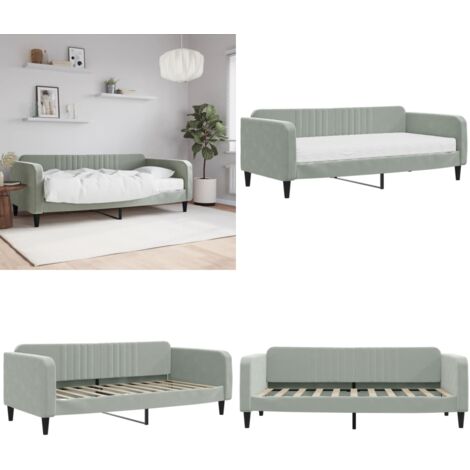 Sofá cama con colchón terciopelo gris claro 90x190 cm - Sofá cama 2 en 1 - Sofá cama con colchón