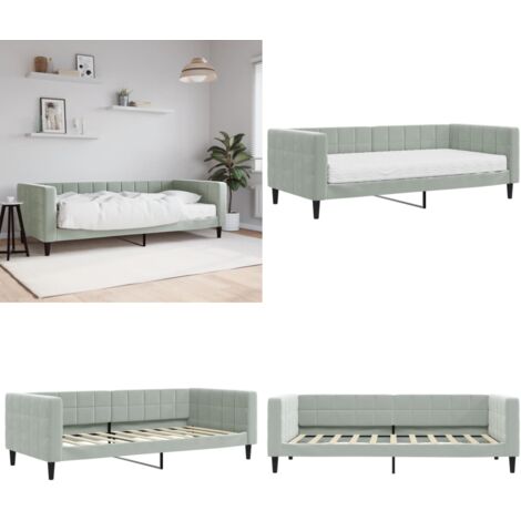 Sofá cama con colchón terciopelo gris claro 90x190 cm - Sofá cama 2 en 1 - Sofá cama con colchón